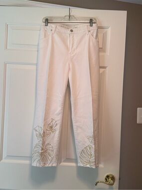 Chicos White Jeans with Gold Leaf Embroidery